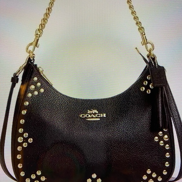 New Coach Black Teri Gold Studded Shoulder Bag $360 - Picture 2 of 7